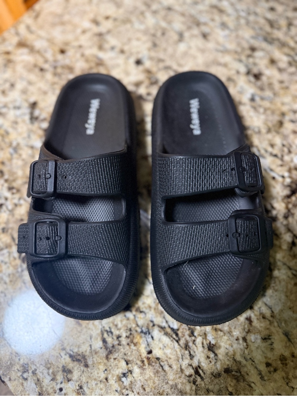 Women's Black Double-Buckle Slide Sandals